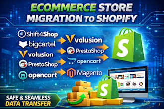migrate shift4shop, big cartel, volusion prestashop opencart, magento to shopify