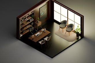 design a stunning 3d isometric room in blender