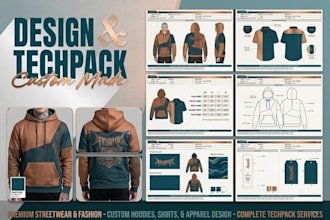 design custom activewear techpack with technical drawing for production