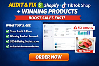 audit fix shopify tiktok shop store winning product research to boost sales