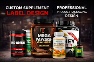 vitamin supplement label, supplement bottle and box packaging design