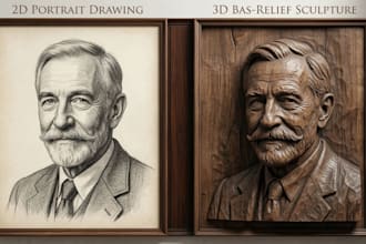 convert image to 3d bas relief portrait model for cnc carving or 3d printing