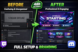do professional twitch set up and full branding or discord server set up in 48h