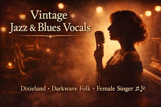 sing authentic female dixieland, blue vocals, darkwave, vintage jazz, folk song