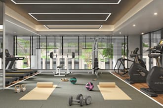 design modern home gym interior fitness room yoga studio workout room 3d render