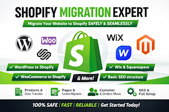 migrate wordpress website to shopify, wix squarespace migration to shopify