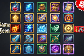 create game assets icon, skill power icon token, hand paint skill inventory icon