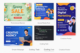 design creative posters, banners and social media graphics, programming