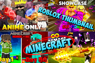 design clickbait youtube thumbnail for gaming, fortnite, roblox, minecraft anime