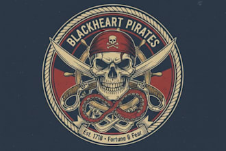 create vintage pirate mascot logo with unlimited revisions
