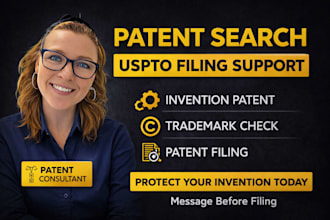 do invention patent search, patent filing support, trademark check, uspto filing