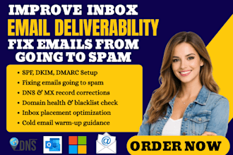 fix email deliverability and setup spf dkim dmarc, dns, inbox and domain warmup