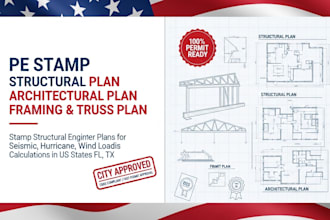 pe stamp structural plan for seismic, hurricane, wind load calculation in fl, tx