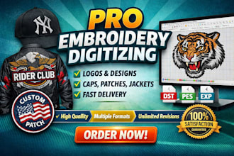 covert logo to embroidery digitizing files, embroidery for shirt, cap, and patch