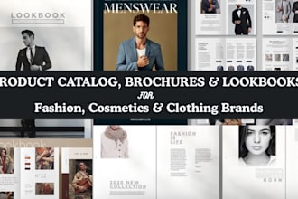 design editable fashion product catalog, clothing lookbook, cosmetics brochure