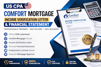 provide US CPA comfort mortgage income verification letter, financial statement
