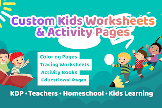 create kids learning worksheets or activity book pages