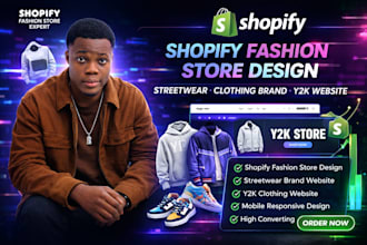 design shopify fashion store, streatwear website, clothing brand y2k website