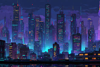 draw illustration of futuristic cyberpunk city