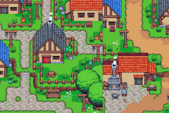 do 2d topdown pixel art tileset, pixel tilemap background, indie game asset