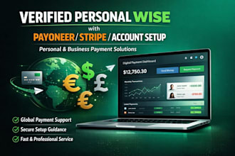 create verified wise personal account personal, payoneer, stripe,
