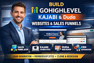 build gohighlevel website sales funnel kajabi duda clone website development