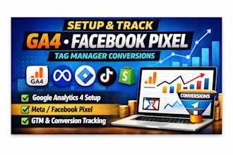 setup google analytics 4, ga4, facebook pixel meta or tag manager conversions