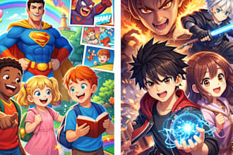 draw comic children story book illustration manga comic strip 3d ai image
