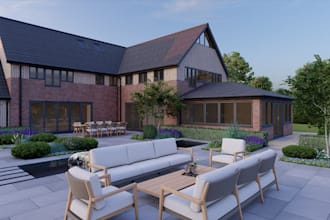 remodel cotswold cottage home, render uk exterior house, outdoor patio design