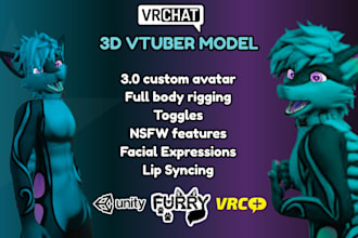 create furry vrchat avatar, fursona 3d anthro avatar furry, vtuber 3d model