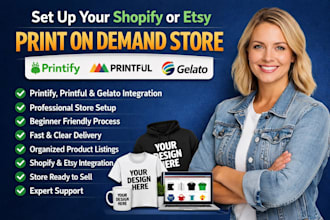 set up a shopify etsy print on demand store using printify printiful gelato