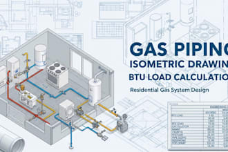 design gas piping isometric drawings with btu load and pipe sizing