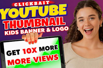design kids youtube banner, logo clickbait kids video thumbnail, channel intro