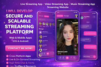 develop live streaming app video streaming app music streaming website live app