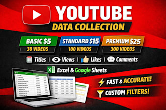 youtube video data collection in excel