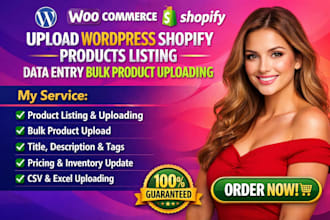 add upload wordpress shopify products listing data entry bulk product uplaoding