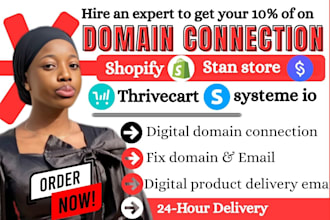 connect domain from godaddy to shopify store, stan store, systeme io, thrivecart