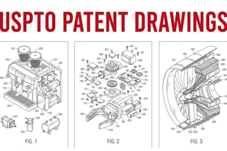 create patent illustration, utility and design patent drawing,technical line art