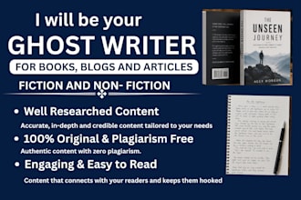 be your ghostwriter for books, blogs and articles fiction and non fiction