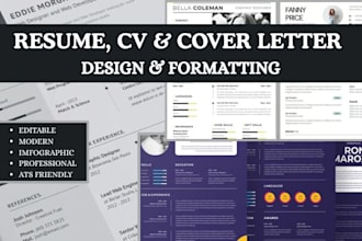 design, format editable modern infographic resume, ats friendly CV, cover letter