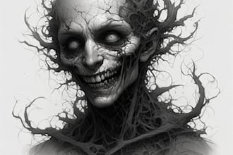draw creepy and detailed horror character illustration