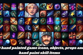 create 2d hand drawn skill icon, game icons, objects, props hand paint game ui