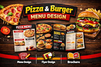 design restaurant menu flyer brochure for pizza shop and burger joint