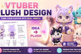 design custom plush toy, plushie character and production tech pack