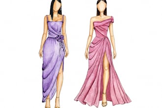 draw a professional watercolor fashion sketch for outfit