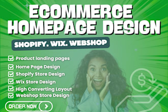 design ecommerce homepage, webshop landing page, wix website or shopify homepage