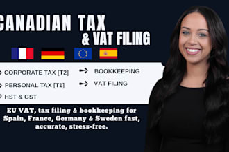 do canadian personal tax,  corporate tax, t1, t2, canadian vat, bookkeeping, gst