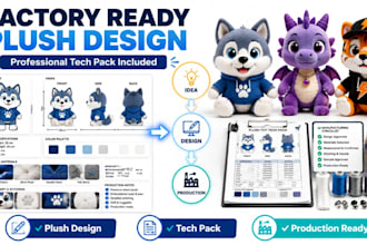 create factory ready plush toy design and professional tech pack