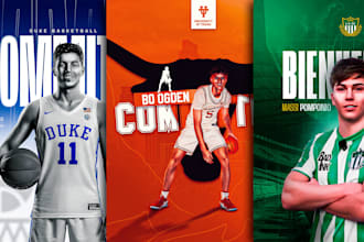 design sports commitment poster, offered and signing day graphics for athletes