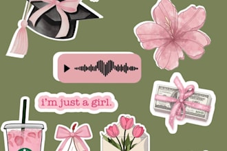cute pink stickers digital png